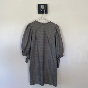 H&M Plaid Puff Knot Sleeve Shift Dress